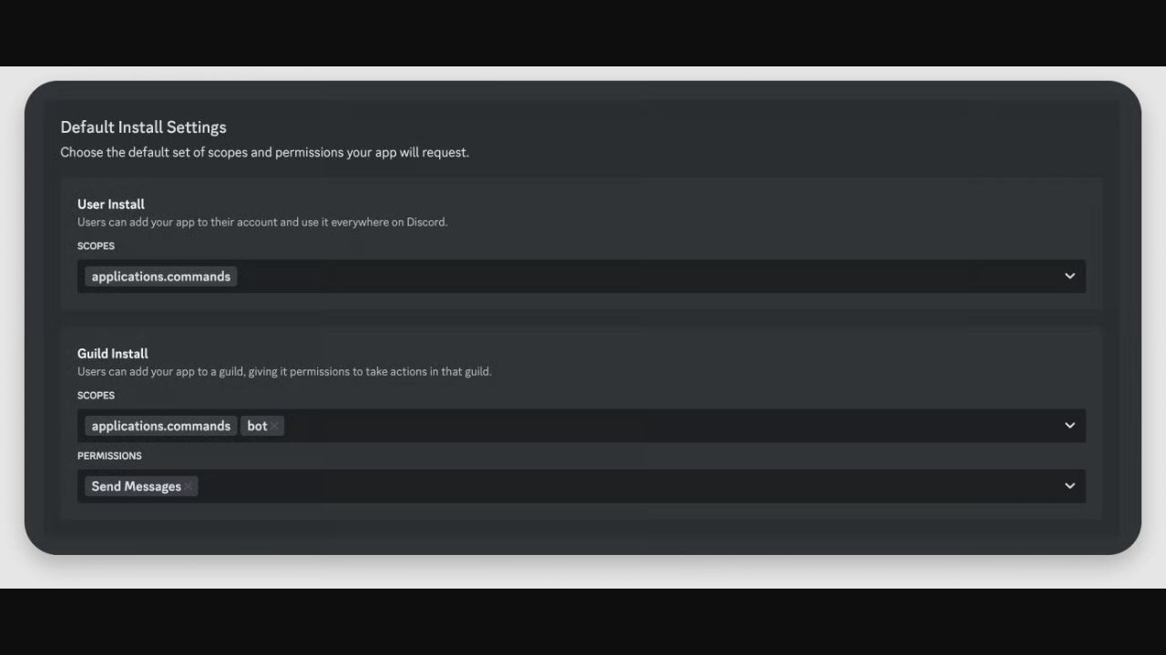 Official Discord example showing scopes and permissions