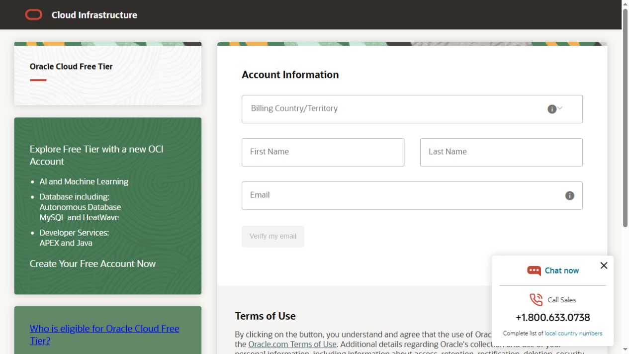 Blank Oracle account information form